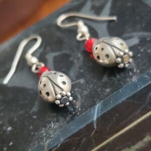 Silver and Red Ladybug Earrings